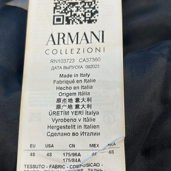 New Armani Collezioni Navy Blue Wool Blazer Suit Jacket 2 Button Sz 48S - Picture 9 of 15